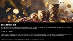 Voodoo Dreams Casino Weekly Cashback promotion with coins and reward details